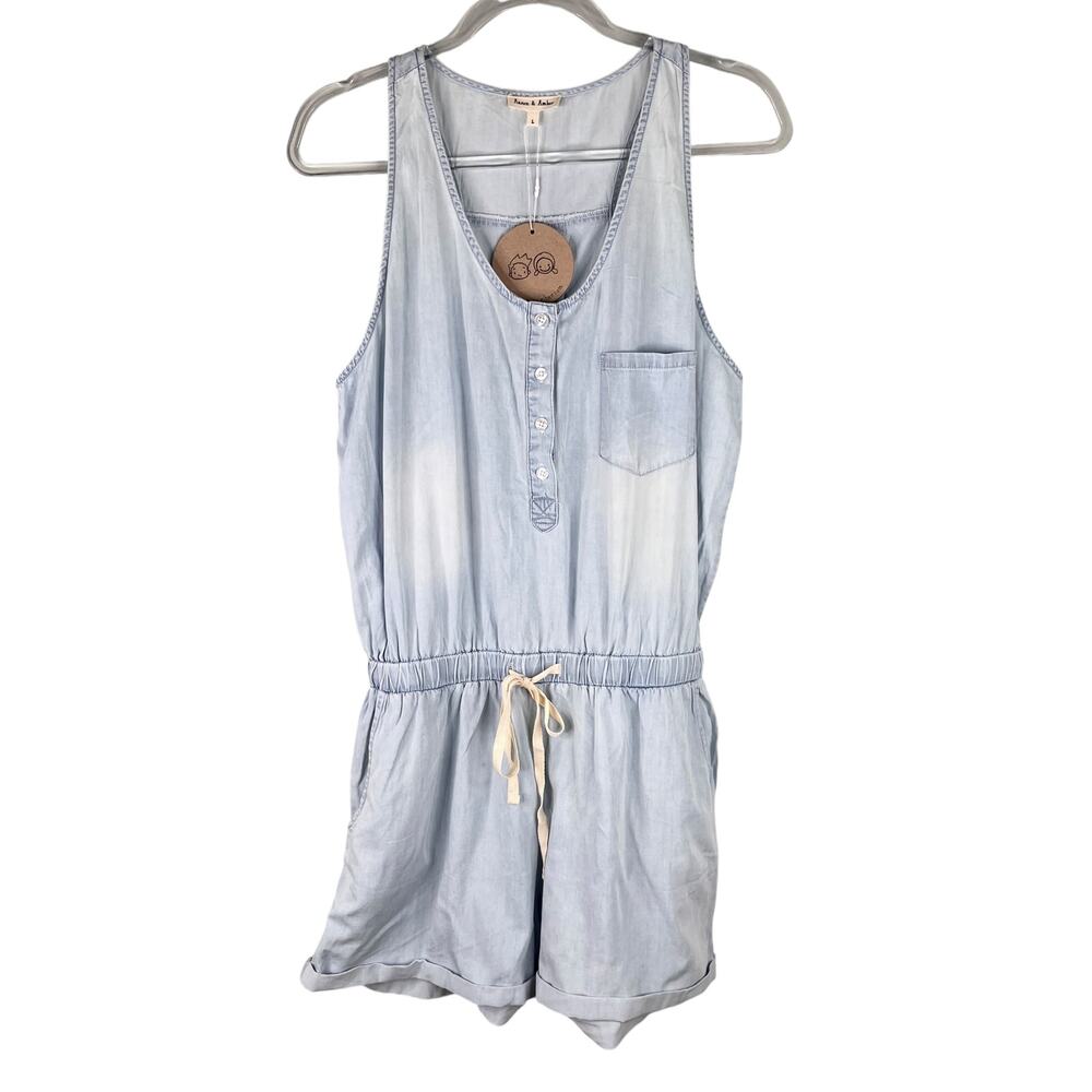 Aaron & Amber Romper Light Blue Chambray Large Sleeveless New